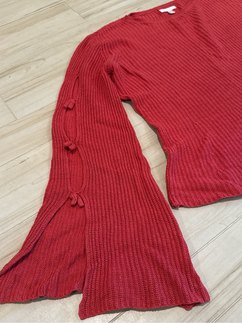 LC Lauren Conrad Coral Ribbed Tie-Sleeve Sweater - Picture 1 of 8